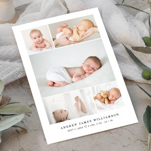Faire-part Simple Modern Baby Photo Collage Statistiques de n