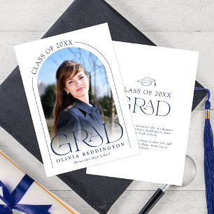 Faire-part Simple Moderne Arche Typographie Photo Grad Bleu 
