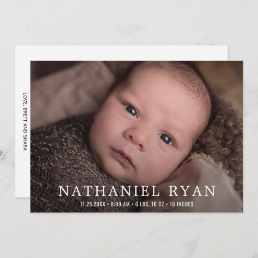 Faire-part Simple moderne bébé garçon photo naissance (Devant / Derrière)