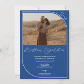 Faire-part Simple moderne bleu 2 photos fiançailles (Devant)