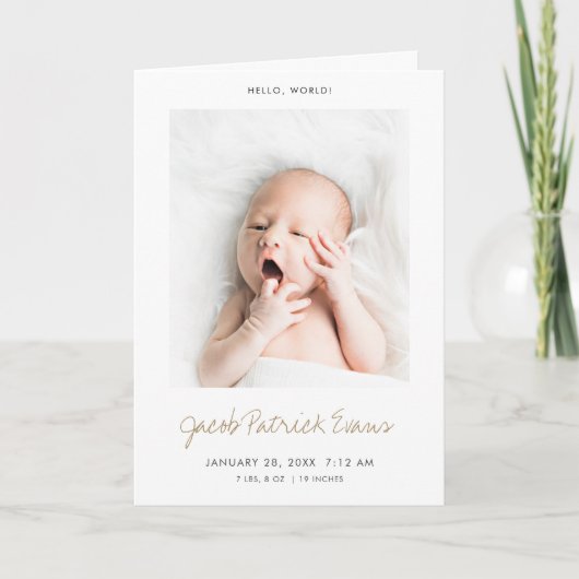 Faire-part Simple moderne Custom Gold Script garçon ou fille  (Devant)