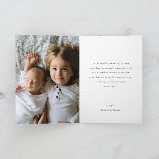 Faire-part Simple moderne Custom Gold Script garçon ou fille  (Intérieur)