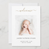 Faire-part Simple moderne Custom Gold Script garçon ou fille  (Devant)