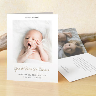 Faire-part Simple moderne Custom Gold Script garçon ou fille