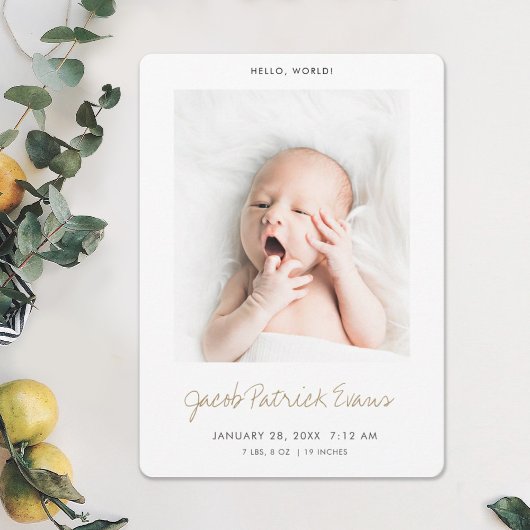 Faire-part Simple moderne Custom Gold Script garçon ou fille 