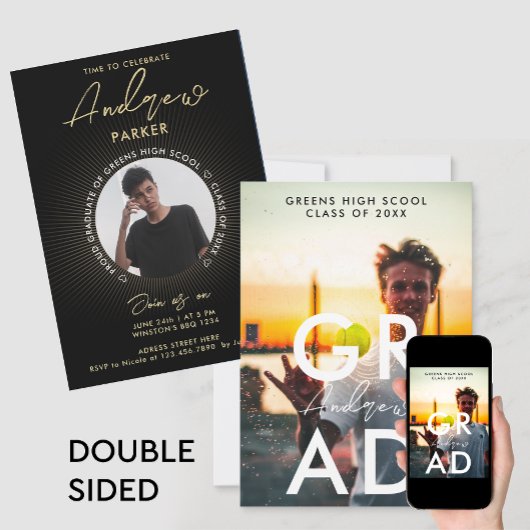 Faire-part Simple moderne design noir photo de graduation