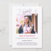 Faire-part Simple Moderne Design Script Pink Photo Graduation (Devant)