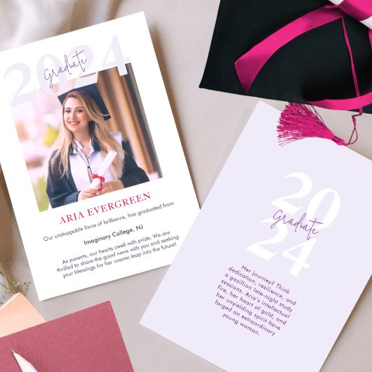 Faire-part Simple Moderne Design Script Pink Photo Graduation