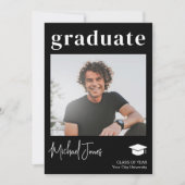 Faire-part Simple moderne diplômé photo graduation noir (Devant)