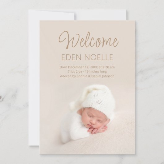 Faire-part Simple Moderne Élégant Script Brown Bébé Fille Nai (Devant)