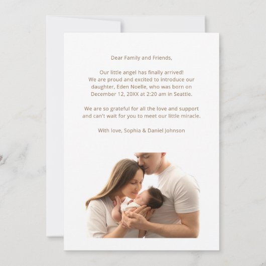 Faire-part Simple Moderne Élégant Script Brown Bébé Fille Nai (Dos)