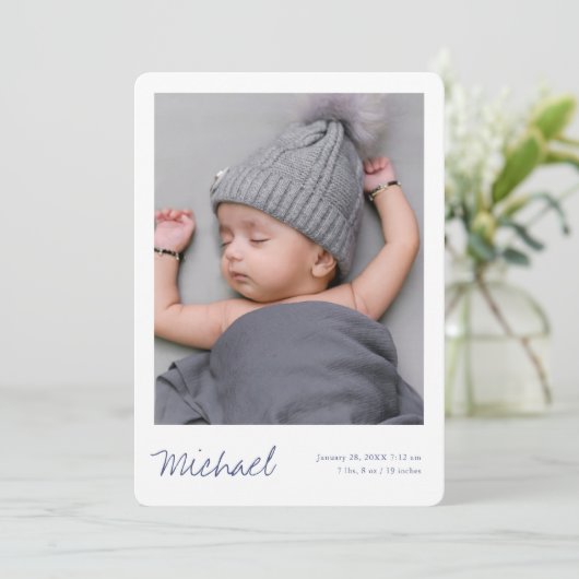 Faire-part Simple moderne garçon ou fille photo personnalisée (Debout devant)