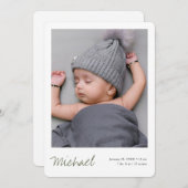 Faire-part Simple Moderne Garçon ou Fille Photo Personnalisée (Devant / Derrière)