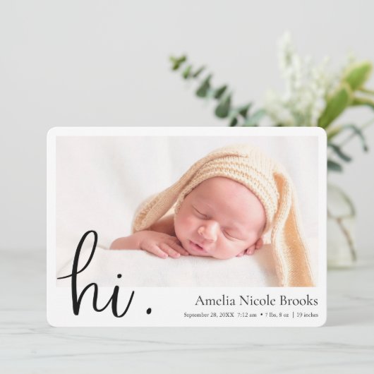 Faire-part Simple moderne Hi Custom Photo Naissance (Debout devant)