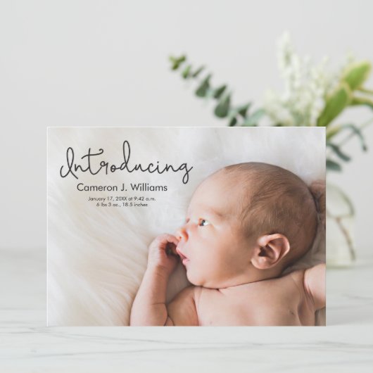 Faire-part Simple moderne Introduire Script Baby photo (Debout devant)
