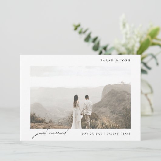 Faire-part Simple moderne juste marié Script Mariage photo (Debout devant)