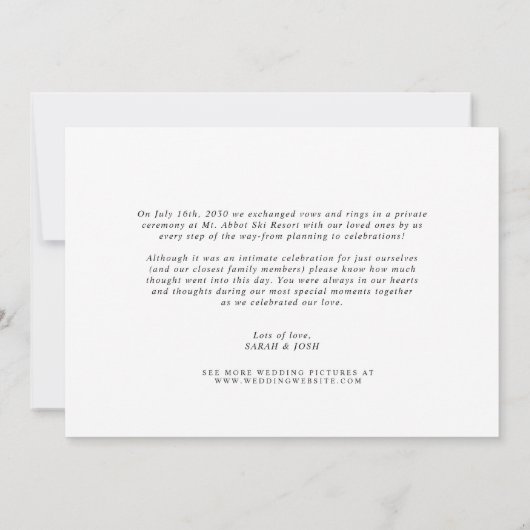 Faire-part Simple moderne juste marié Script Mariage photo (Dos)