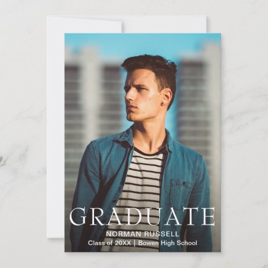 Faire-part Simple moderne Marine Blue Boy Photo Graduation (Devant)