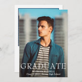 Faire-part Simple moderne Marine Blue Boy Photo Graduation (Devant / Derrière)