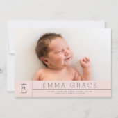 Faire-part Simple moderne Monogramme Blush rose fille photo n (Devant)