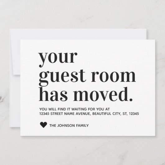 Faire-part Simple Moderne Noir Nouvelle Adresse Chambre D'Hôt (Devant)