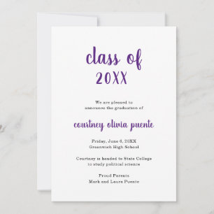 Faire-part Simple Moderne Non Photo Purple Graduation