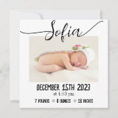 Faire-part Simple moderne photo bébé statistiques de naissanc (Devant)