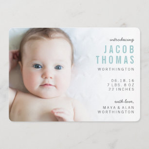 Faire-part Simple moderne Photo Boy Annonces de naissance
