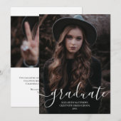 Faire-part Simple moderne Photo Élégant Script Graduation (Devant / Derrière)