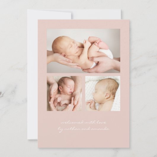 Faire-part Simple moderne Script Photo Collage rose Naissance (Dos)