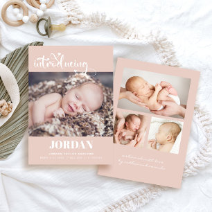 Faire-part Simple moderne Script Photo Collage rose Naissance