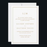 Faire-part Simple Monogramme Antique Or Élégant Mariage<br><div class="desc">Faire-part de mariage simple avec un design moderne et élégant avec votre monogramme de deux lettres en haut et vos informations entourées d'une fine bordure. Tout le texte est en or faux, sur fond blanc et les polices et les couleurs de fond peuvent être modifiées à votre guise en cliquant...</div>