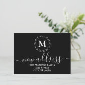 Faire-part Simple monogramme de couronne botanique N&B Nouvel (Debout devant)