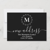 Faire-part Simple monogramme de couronne botanique N&B Nouvel (Devant)