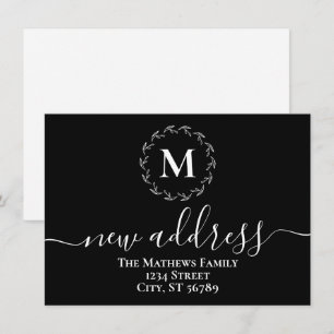 Faire-part Simple monogramme de couronne botanique N&B Nouvel