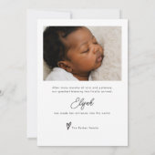 Faire-part Simple Naissance Photo Minimaliste (Dos)