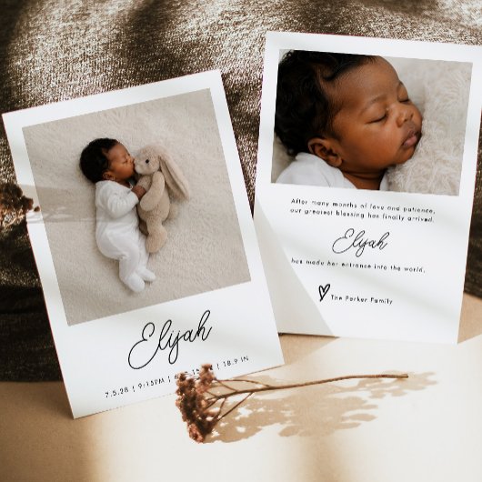 Faire-part Simple Naissance Photo Minimaliste