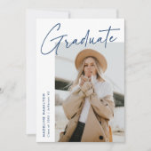 Faire-part Simple Navy Script 5 Photo Collage Graduation (Devant)