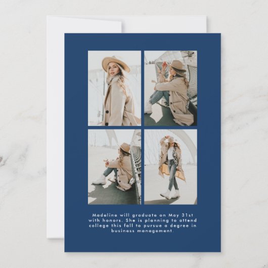 Faire-part Simple Navy Script 5 Photo Collage Graduation (Dos)