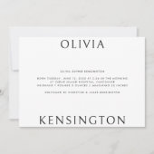 Faire-part Simple Noir Blanc Photo Minimal Naissance du bébé (Devant)