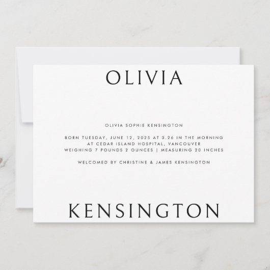 Faire-part Simple Noir Blanc Photo Minimal Naissance du bébé (Devant)