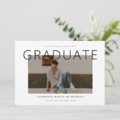 Faire-part Simple noir et blanc Moderne Photo Graduation (Debout devant)