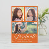 Faire-part Simple Orange Graduate Photo Collage blanc Script (Debout devant)