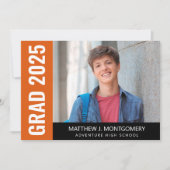 Faire-part Simple Orange noir noir Script photo Diplômé (Devant)