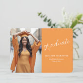 Faire-part Simple Orange White Photo Graduation (Debout devant)
