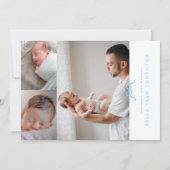 Faire-part simple photo d'arc bleu bébé naissance (Dos)