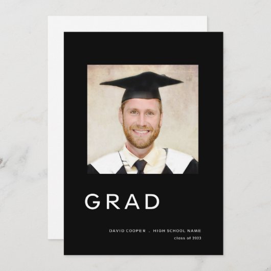 Faire-part Simple Photo Graduation 2024 Noir (Devant / Derrière)