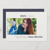 Faire-part Simple Photo Graduation Navy Blue Annonce (Devant / Derrière)