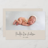 Faire-part Simple photo naissance minimaliste (Devant / Derrière)