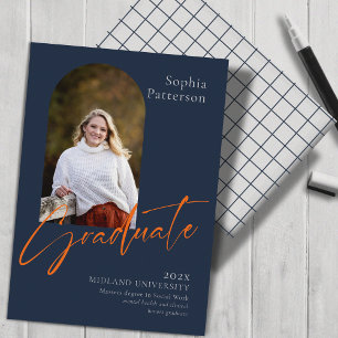 Faire-part Simple Photo Navy Orange College